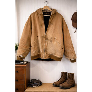 Vintage Thinsulate Chore Coat Men's XL Hooded Duck Brown Distressed Lined